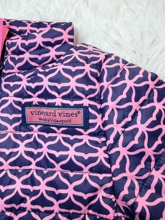 Quilted Baby Puffer Jacket 0-3M Pink Navy Lightweight Coat Vineyard Vines - Picture 4 of 11